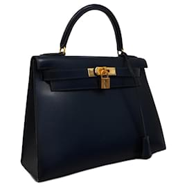 Hermès-Sac à main Hermes Kelly 28 en bleu marine-Bleu Marine