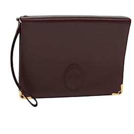 Cartier-CARTIER Clutch Bag Leather Wine Red Auth 81606-Dark red
