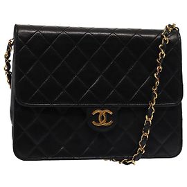 CHANEL Borsa a Spalla Matelassé con Catena in Pelle di Agnello Nera CC Auth 83342 Nero