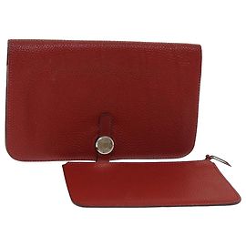 Hermès HERMES Cartera Dogon GM de Cuero Roja Auth bs15767 Roja