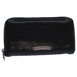 Chrome Hearts Fillingly Cross Long Wallet Leather Black Auth 81022 Black