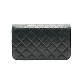 Chanel-Chanel Vintage Noir Matelassé En Cuir D'Agneau Portefeuille À Chaîne-Noir