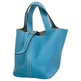 Hermès-Sac à main Hermes Picotin PM en Jean Bleu-Bleu