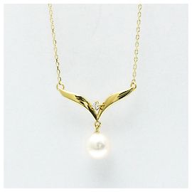 Collier pendentif en perles et diamants Mikimoto Doré