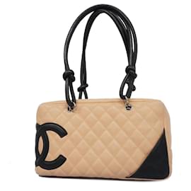 Chanel-Sac à épaule en cuir d'agneau Chanel Cambon-Noir,Beige