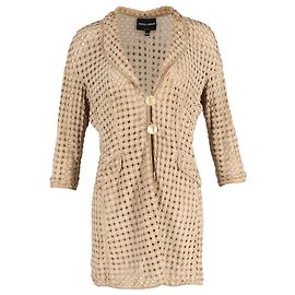 Giacca in pelle beige a un bottone Giorgio Armani con occhielli Beige