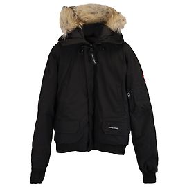 Giacca Bomber Canada Goose Chilliwack in Piuma con Cappuccio Foderato in Pelliccia in Poliestere Nero Nero