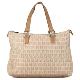Fendi-Fendi Brown Zucchino Canvas Tote-Brown,Beige