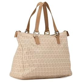 Fendi-Fendi Brown Zucchino Canvas Tote-Brown,Beige