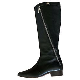 Chanel Black Leather Boots Black