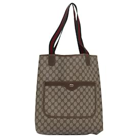 Gucci-GUCCI GG Supreme Web Sherry Line Tote Bag PVC Leather Beige 39 02 003 Auth 81627-Beige