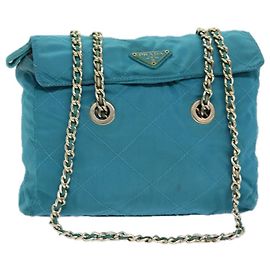 PRADA Bolsa de Ombro com Corrente em Nylon Azul Auth ar12043 Azul