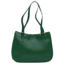 Céline CELINE Shoulder Bag Leather Green Gold Auth 81640 Golden Green