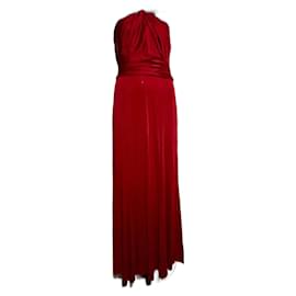 Vera Wang-Vestido de noche rojo drapeado de satén y jersey-Roja