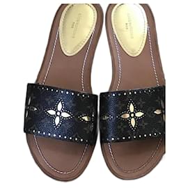 Louis Vuitton-Flache Mules Lock It-Braun,Golden