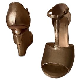 Chanel Golden Leather Heels Golden