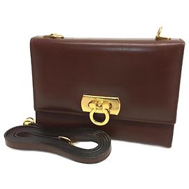 Bolsa de ombro de couro marrom Salvatore Ferragamo Marrom