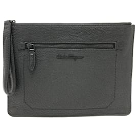 Salvatore Ferragamo-Salvatore Ferragamo Black Leather Clutch Bag-Black