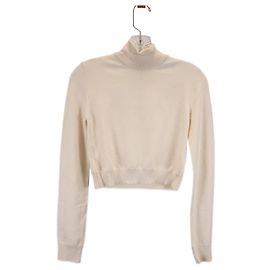 Max Mara kurzärmliger Rollkragenpullover aus cremefarbener Wolle Weiß Roh