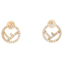 Fendi-Fendi Gold Plated Rhinestone Stud Earrings-Golden