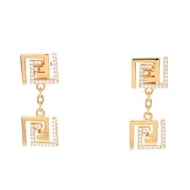 Fendi-Fendi x Versace Fendace Gold Plated Rhinestone Stud Earrings-Golden,Other
