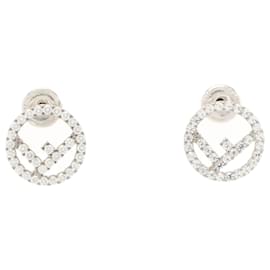 Fendi-Fendi Silver Rhinestone Stud Earrings-Silvery