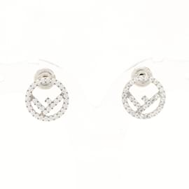 Fendi-Fendi Silver Rhinestone Stud Earrings-Silvery