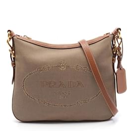 Prada-Sac à épaule en jacquard avec logo Prada-Marron,Kaki