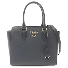 Prada-Prada Saffiano Leather Handbag-Navy blue