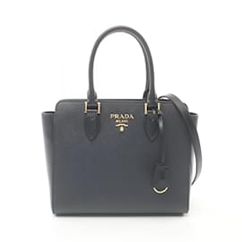 Prada-Prada Saffiano Leather Handbag-Navy blue