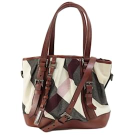 Burberry-Sac fourre-tout à motif tartan Burberry-Marron,Noir,Blanc