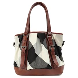 Burberry-Sac fourre-tout à motif tartan Burberry-Marron,Noir,Blanc