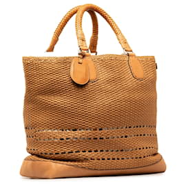 Gucci-Gucci Brown Woven Leather Tote-Brown,Light brown