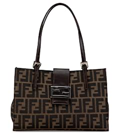 Fendi-Fendi Brown Zucca Canvas Shoulder Bag-Brown