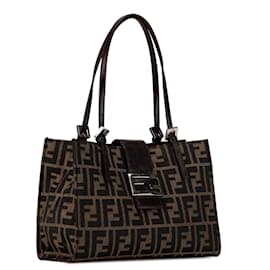 Fendi-Fendi Brown Zucca Canvas Shoulder Bag-Brown