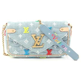 Louis Vuitton-Bolsa de Ombro Louis Vuitton New Wave Pochette Chain Monogram Denim-Azul