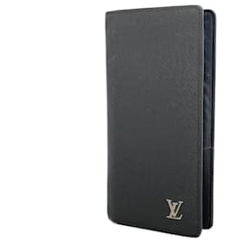 Louis Vuitton-Louis Vuitton Langer Geldbeutel Taiga Brazza M30285 Schwarz-Schwarz