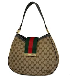 Gucci-Bolso de Hombro Gucci GG Canvas Sherry Line-Castaño,Negro