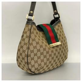 Gucci-Bolso de Hombro Gucci GG Canvas Sherry Line-Castaño,Negro