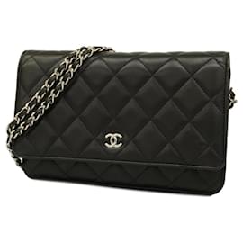 Chanel-Cartera de hombro de piel de cordero negra Chanel-Negro