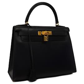 Hermès-Bolso Hermes Kelly 28 en azul índigo-Azul