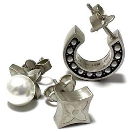 Conjunto de 3 pendientes de perlas para hombres de Louis Vuitton Plata