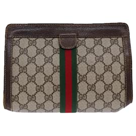 Gucci-GUCCI GG Supreme Web Sherry Line Clutch Bag PVC Beige 67 014 2125 Auth 83284-Beige