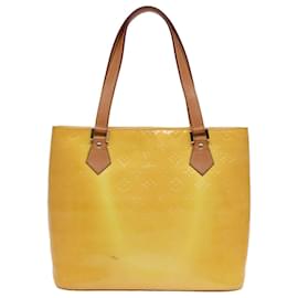 Louis Vuitton-LOUIS VUITTON Monogram Vernis Bolsa de Mano Houston Amarillo Lima M91055 LV Auth 83222-Dorado