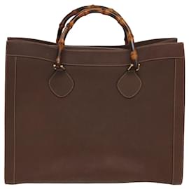 Gucci-Bolsa de mão de couro marrom GUCCI Bamboo 002 1186 0259 Auth ep4621-Marrom