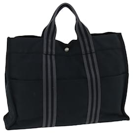 Hermès-HERMES Fourre Tout MM Bolsa de Mão em Lona Preta Auth 81980-Preto