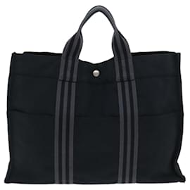 Hermès-HERMES Fourre Tout MM Bolsa de Mão em Lona Preta Auth 81980-Preto