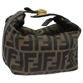 Fendi-Bolso FENDI Vanity de lona Zucca negro y marrón Auth 82485-Castaño,Negro