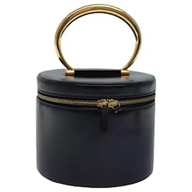 Céline-Neceser de maquillaje CELINE Vanity de cuero negro Auth 81452-Negro