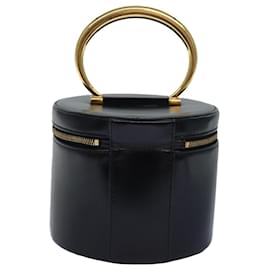 Céline-Neceser de maquillaje CELINE Vanity de cuero negro Auth 81452-Negro